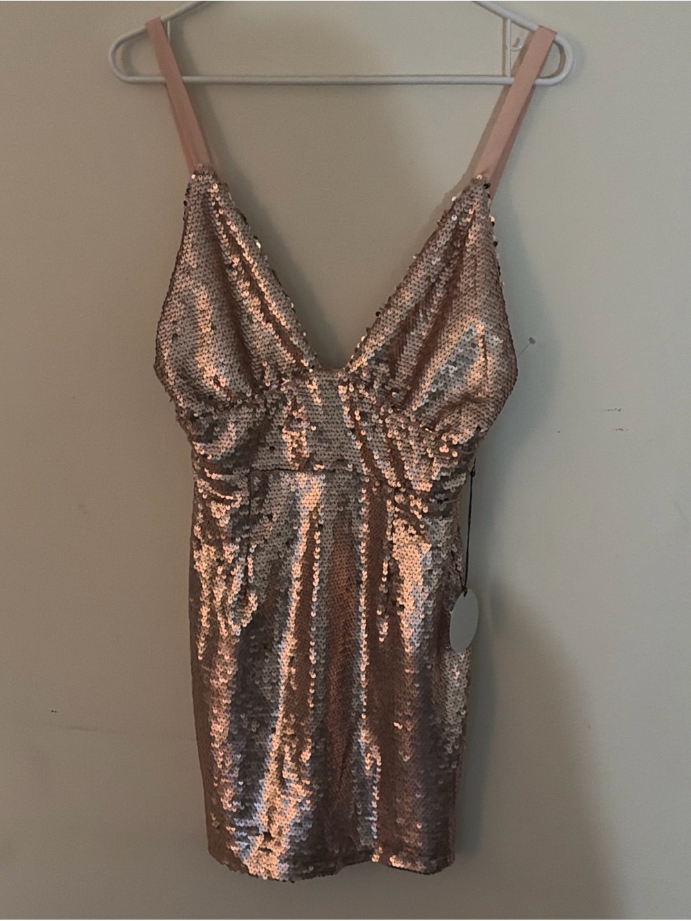 Rose Gold Sequin V-Neck Mini Dress NWOT